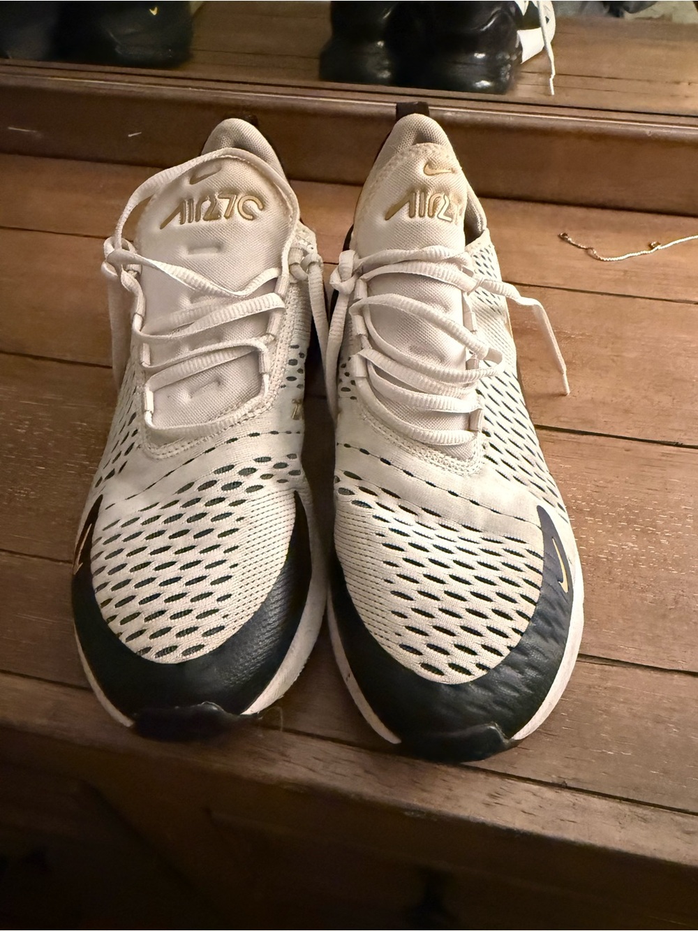 Nike Air Max 270 Cream Black Gold Running Sneakers - Picture 2 of 4